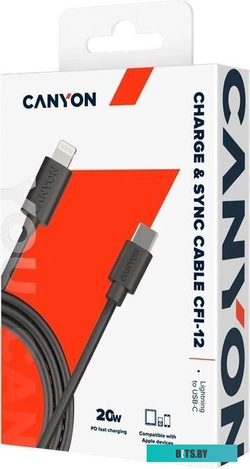 Кабель Canyon CNE-CFI12B USB Type-C - Lightning (2 м, черный)