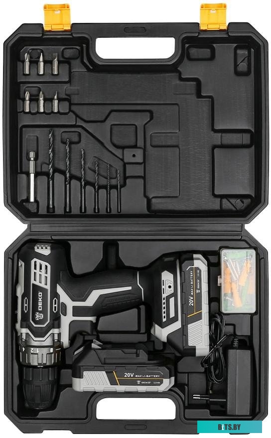 Дрель-шуруповерт Deko DKCD20 Black Edition SET 3 063-4050 (с 2-мя АКБ, кейс)
