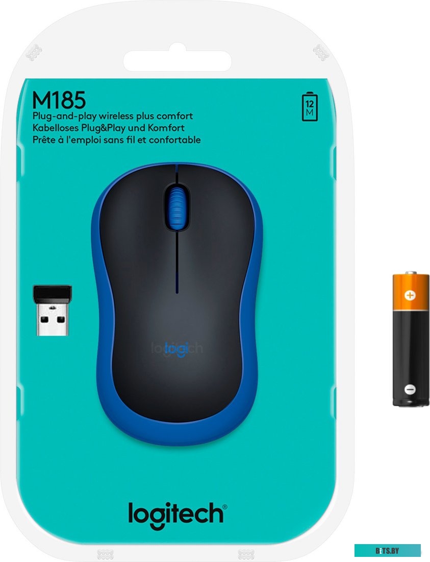 Мышь Logitech M185 (черный/синий)