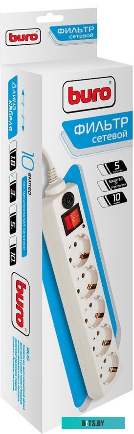 Сетевой фильтр (удлинитель) Buro 5 розеток, белый, 3 м [500SH-3-W]