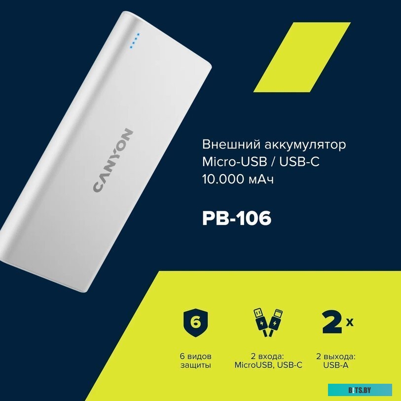 Портативное зарядное устройство Canyon CNE-CPB1006W