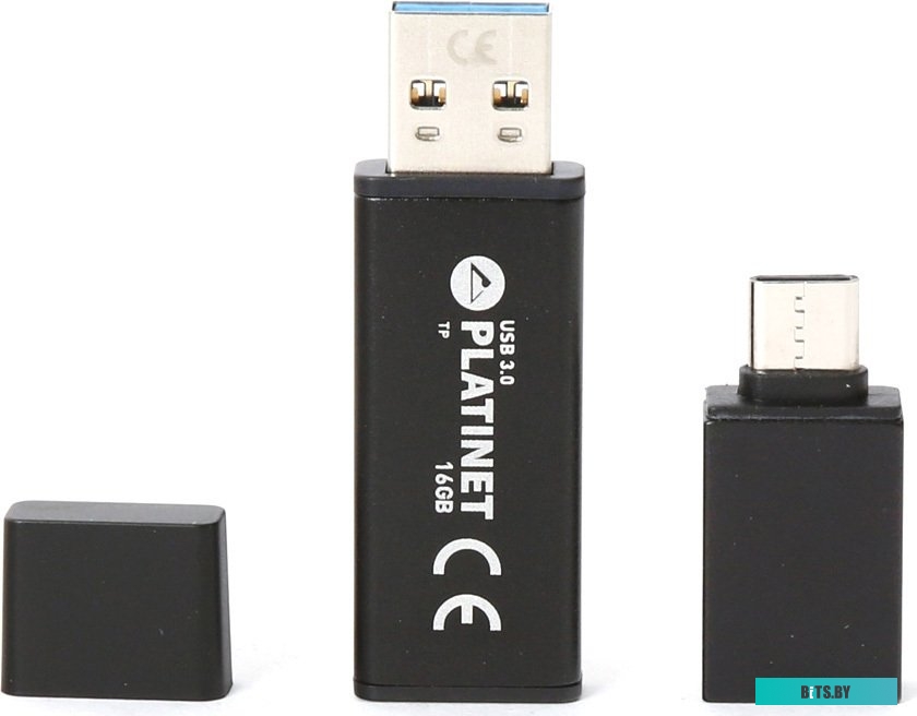 USB накопитель (Флешка) Platinet X-Depo USB 3.0 + Type-C Adapter 16GB (черный) <PMFEC316B>