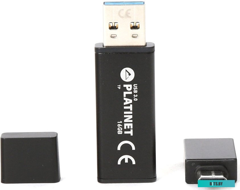 USB накопитель (Флешка) Platinet X-Depo USB 3.0 + Type-C Adapter 16GB (черный) <PMFEC316B>