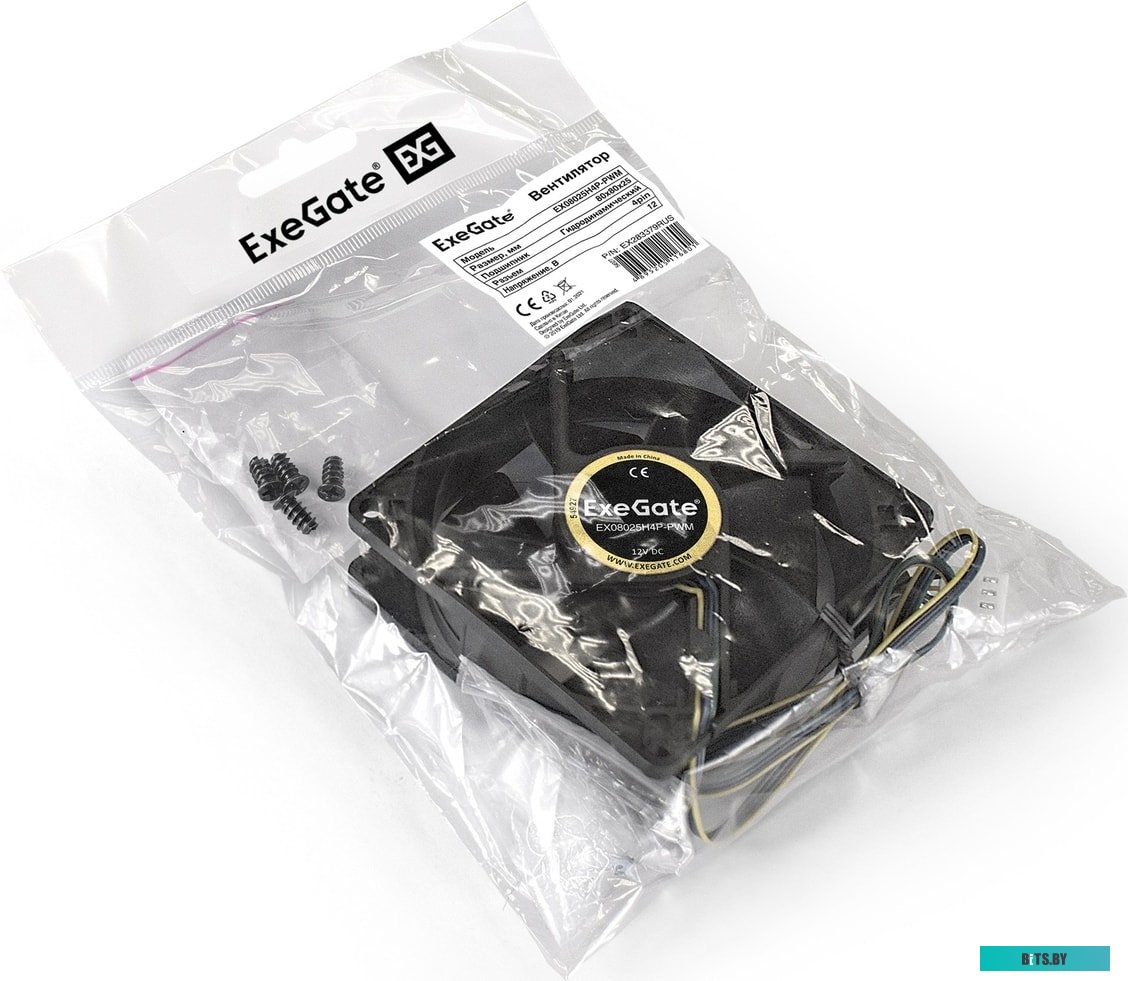 Вентилятор ExeGate EX08025S3P, 80x80x25 мм, подшипник скольжения, 3pin, 1800RPM, 23dBA