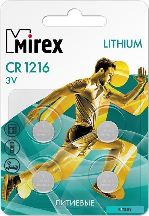 Элементы питания Mirex CR1216 Mirex литиевая блистер 4 шт. 23702-CR1216-E4