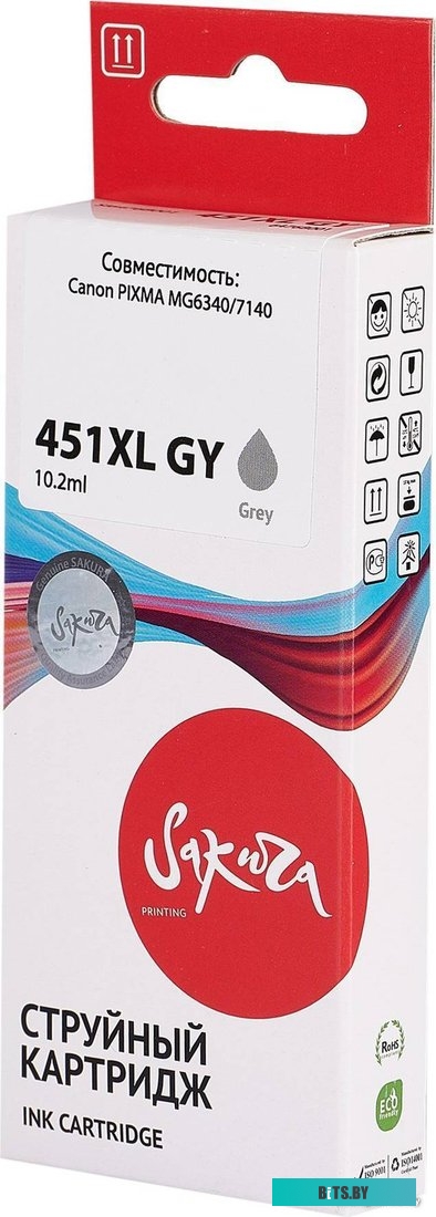 SI6476B001 Струйный картридж Sakura 6476B001 (451XL GY ) для Canon, серый, 10,2 мл., 350 к.