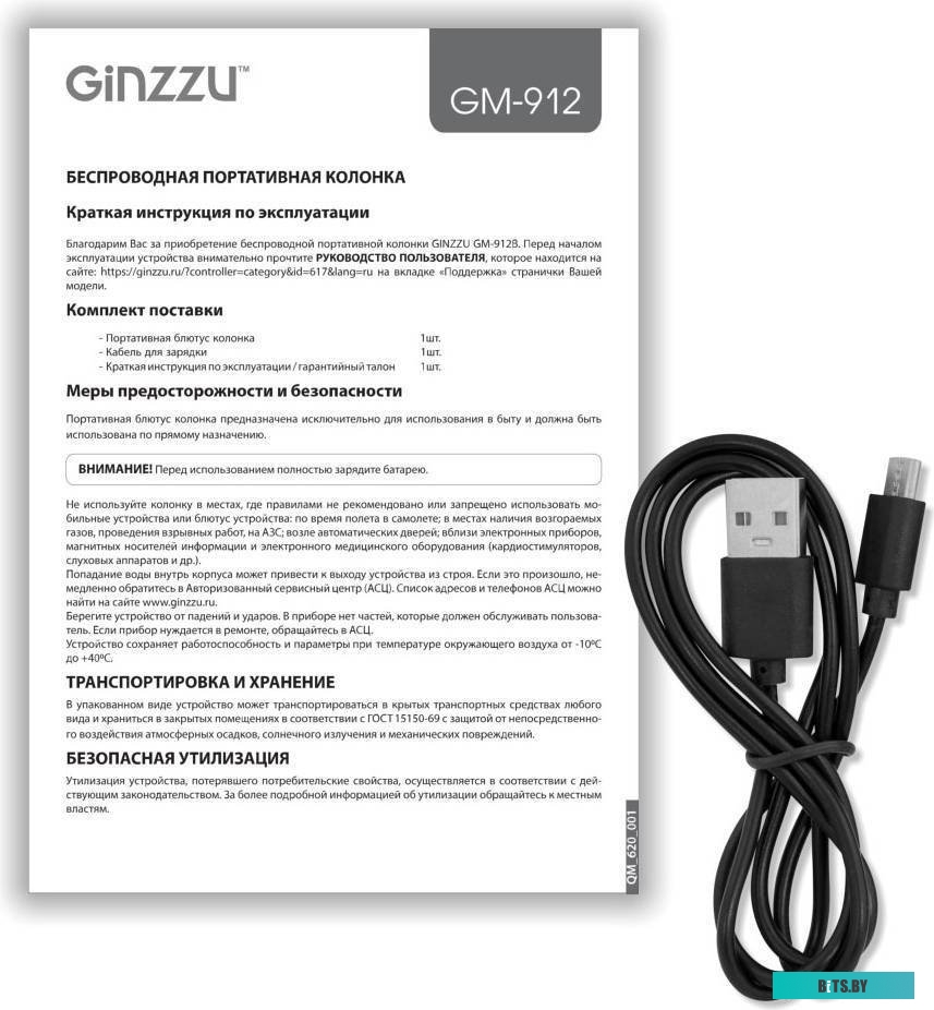 Портативная Акустика Ginzzu GM-912B