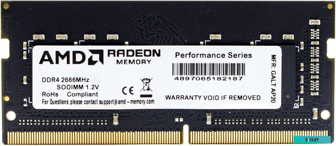 Модуль памяти AMD Radeon R7 Performance 16GB DDR4 SODIMM PC4-21300 R7416G2606S2SUO <R7416G2606S2S-UO>