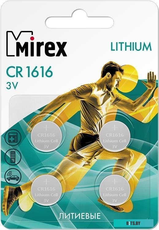 Элементы питания Mirex CR1616 Mirex литиевая блистер 4 шт. 23702-CR1616-E4