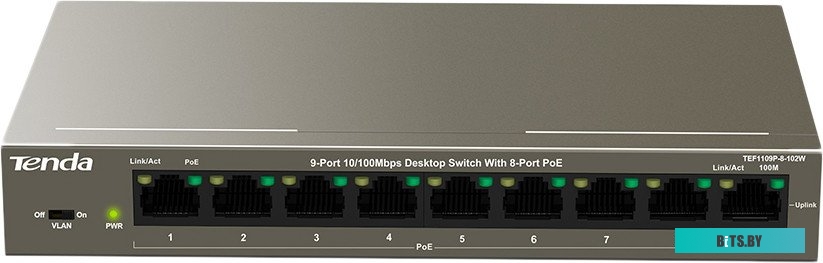 Коммутатор 9PORT 10/100M POE TEF1109P-8-102W TENDA TEF1109P-8-102W