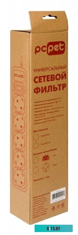 Сетевой фильтр (удлинитель) PC Pet AP01006-E-B