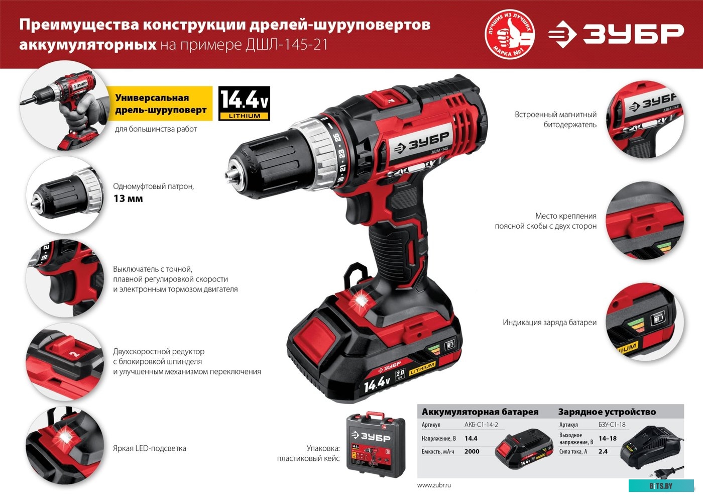 Дрель-шуруповерт Зубр Мастер ДШЛ-145-22 (с 2-мя АКБ, кейс)