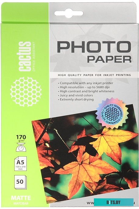 Фотобумага CACTUS Матовая A5 170 г/кв.м. 50 листов(CS-MA517050)