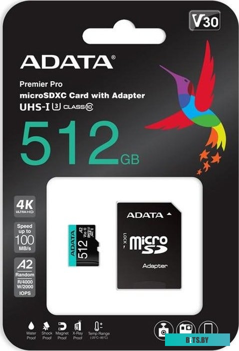 Карта памяти ADATA Premier Pro AUSDX512GUI3V30SA2-RA1 microSDXC 512GB (с адаптером)