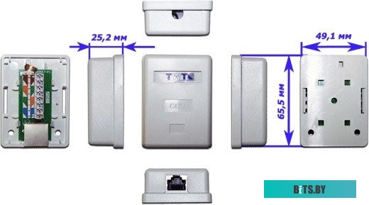 Розетка настенная TWT-SM1-45/S6-WH, 1хRJ45, экранированная, кат.6, белая