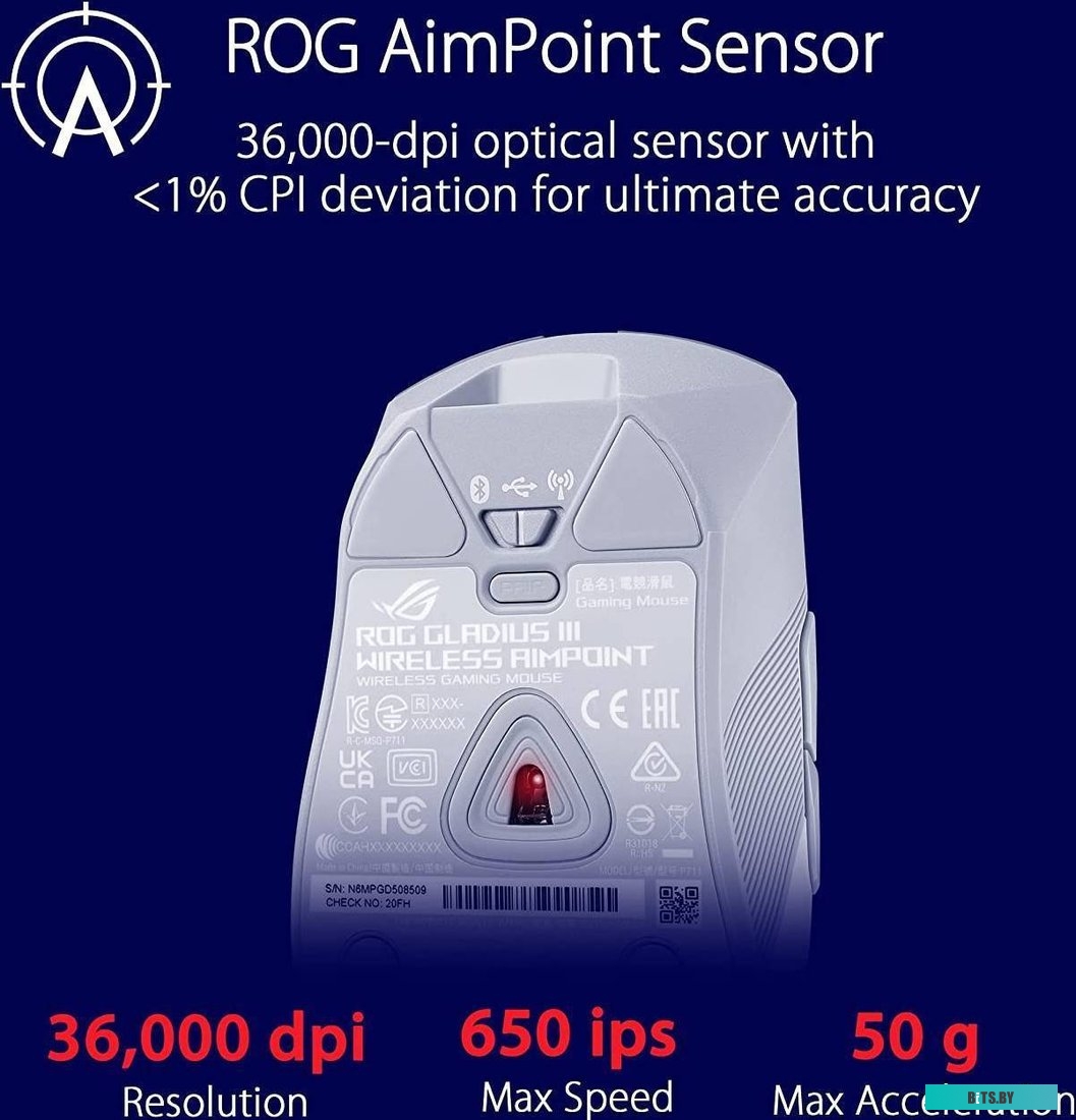 Мышь ASUS ROG Gladius III Wireless AimPoint Moonlight White