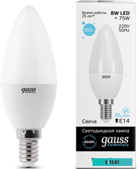 33138 Упаковка ламп LED GAUSS E14,  свеча, 8Вт, 10 шт. [33138]