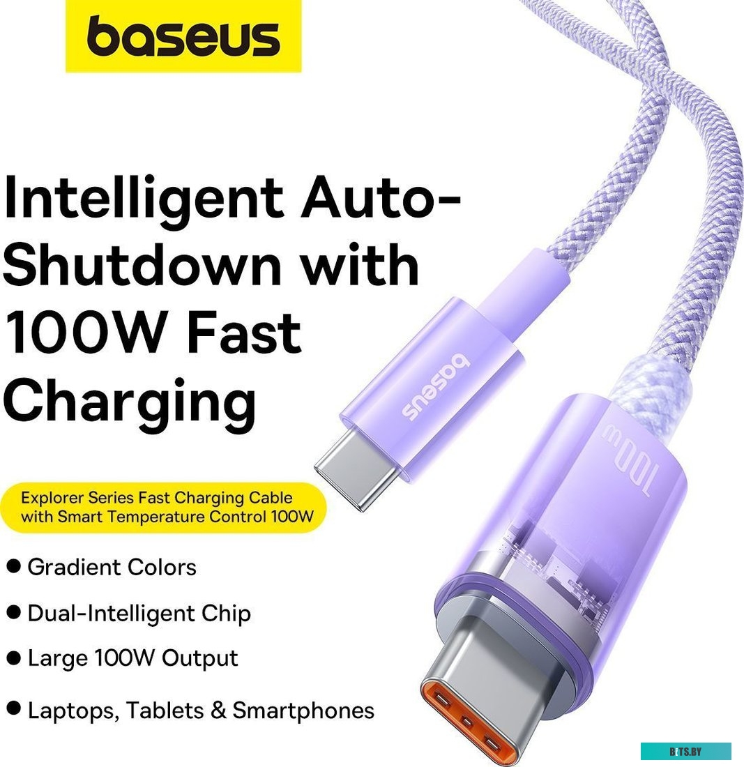 Кабель Baseus Explorer Series Fast Charging with Smart Temperature Control USB Type-C USB Type-C (2 м, фиолетовый) 