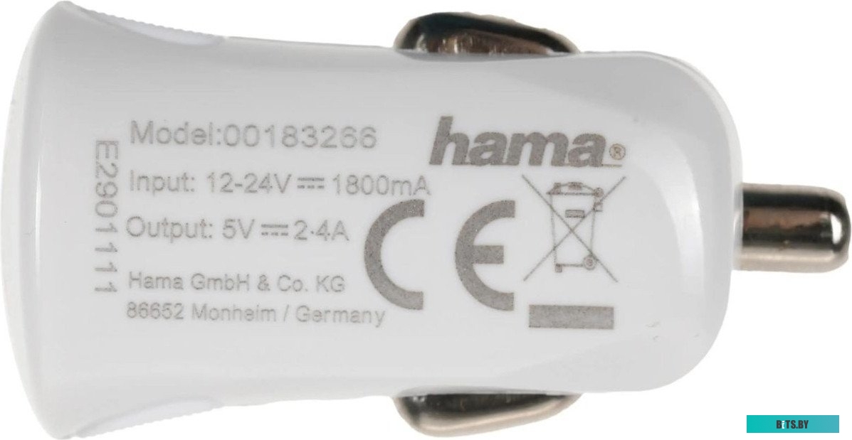 Зарядное устройство Hama H-183266 2.4A USB для Apple белый (00183266)