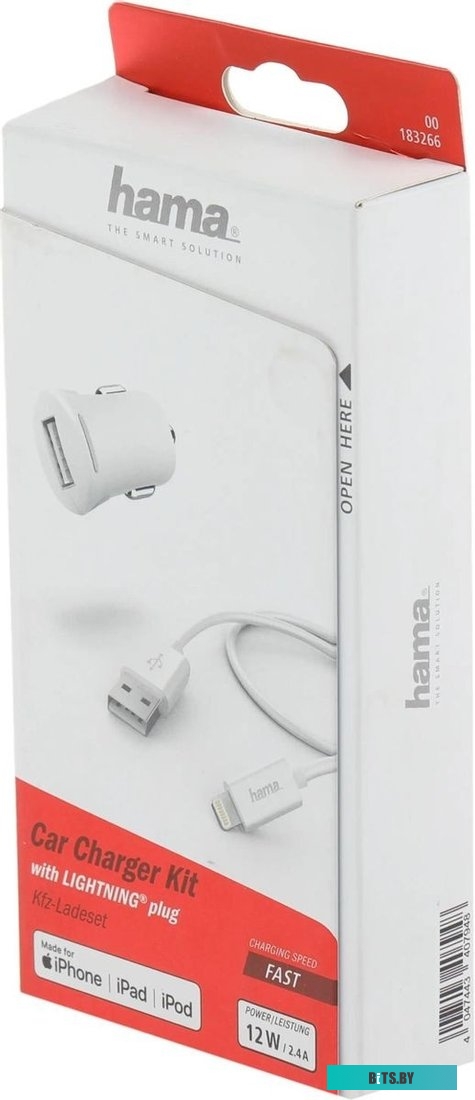 Зарядное устройство Hama H-183266 2.4A USB для Apple белый (00183266)