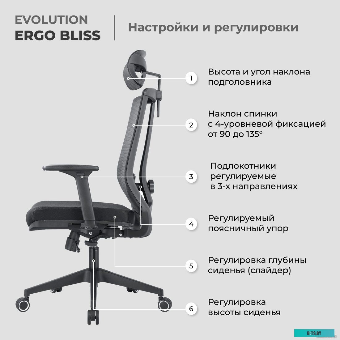 Офисное кресло Evolution ERGO BLISS Black (черный)