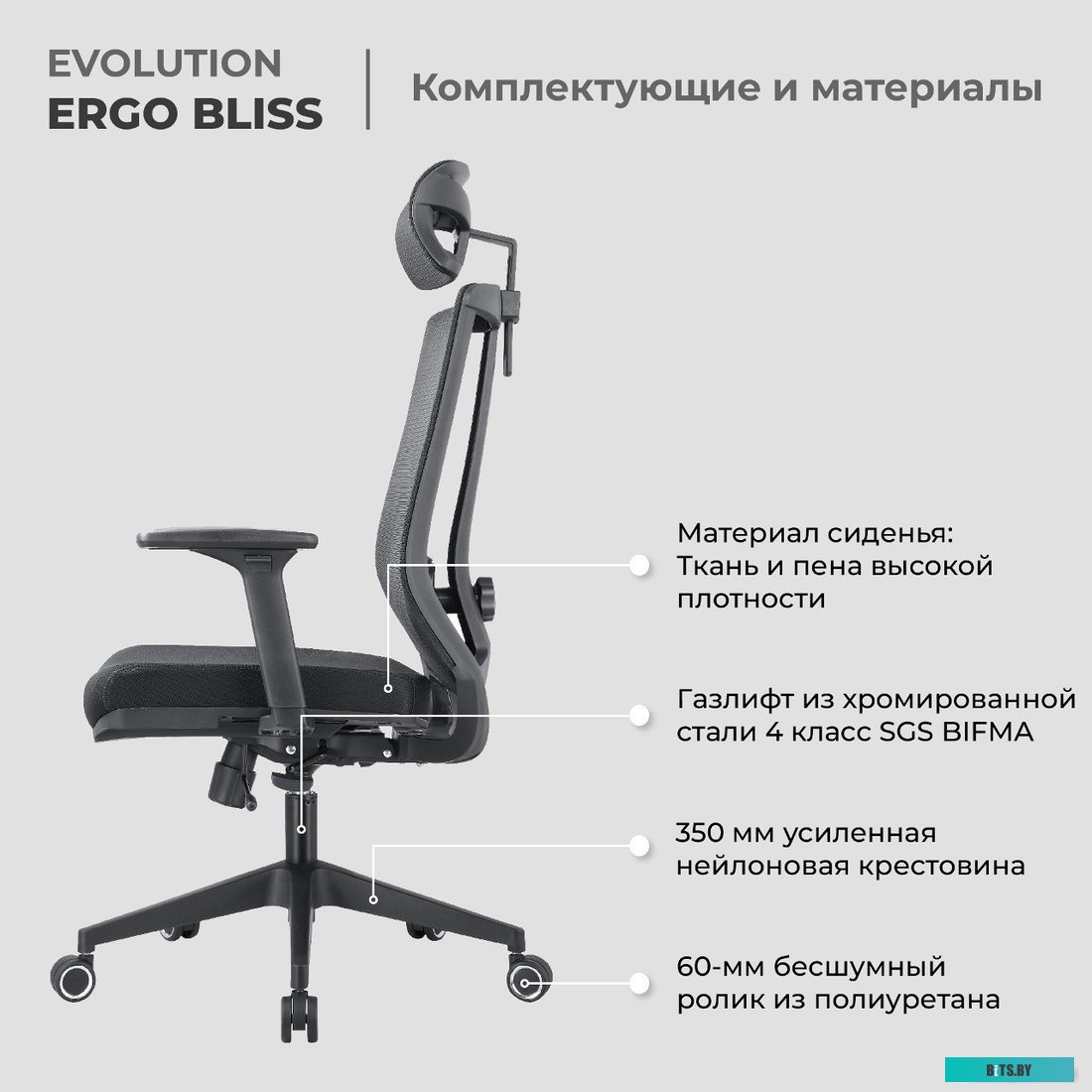 Офисное кресло Evolution ERGO BLISS Black (черный)