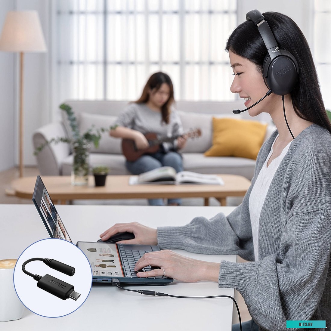 Адаптер ASUS AI Noise-Canceling Mic Adapter, USB-C - Jack 3.5, Черный 90YH02L1-B2UA00