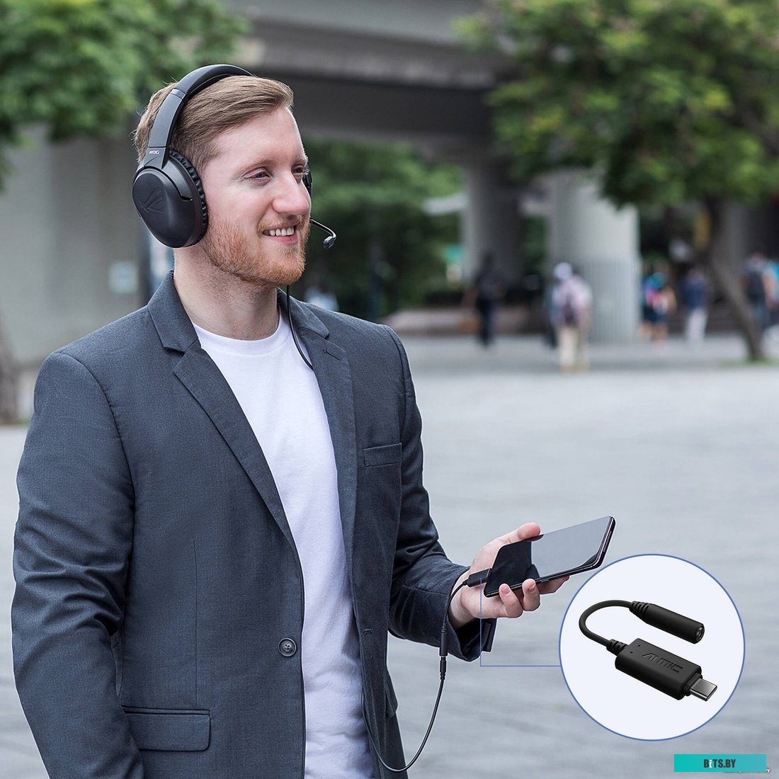 Адаптер ASUS AI Noise-Canceling Mic Adapter, USB-C - Jack 3.5, Черный 90YH02L1-B2UA00
