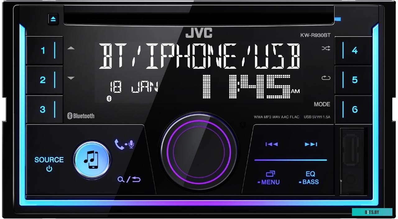KW-R930BT Автомагнитола JVC KW-R930BT 2DIN 4x50Вт v3.0 RDS
