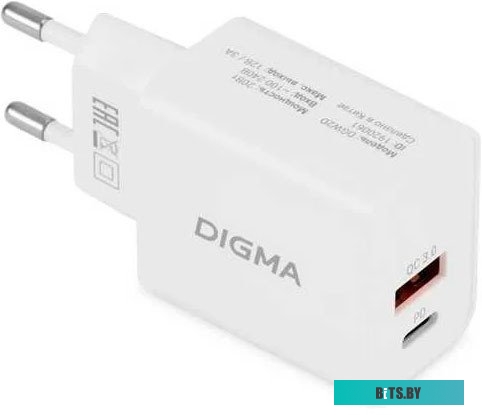 DGW2D0F110WH Сетевое зар./устр. Digma DGW2D 20W 3A+1A (PD+QC) USB-C/USB-A универсальное белый (DGW2D0F110WH)