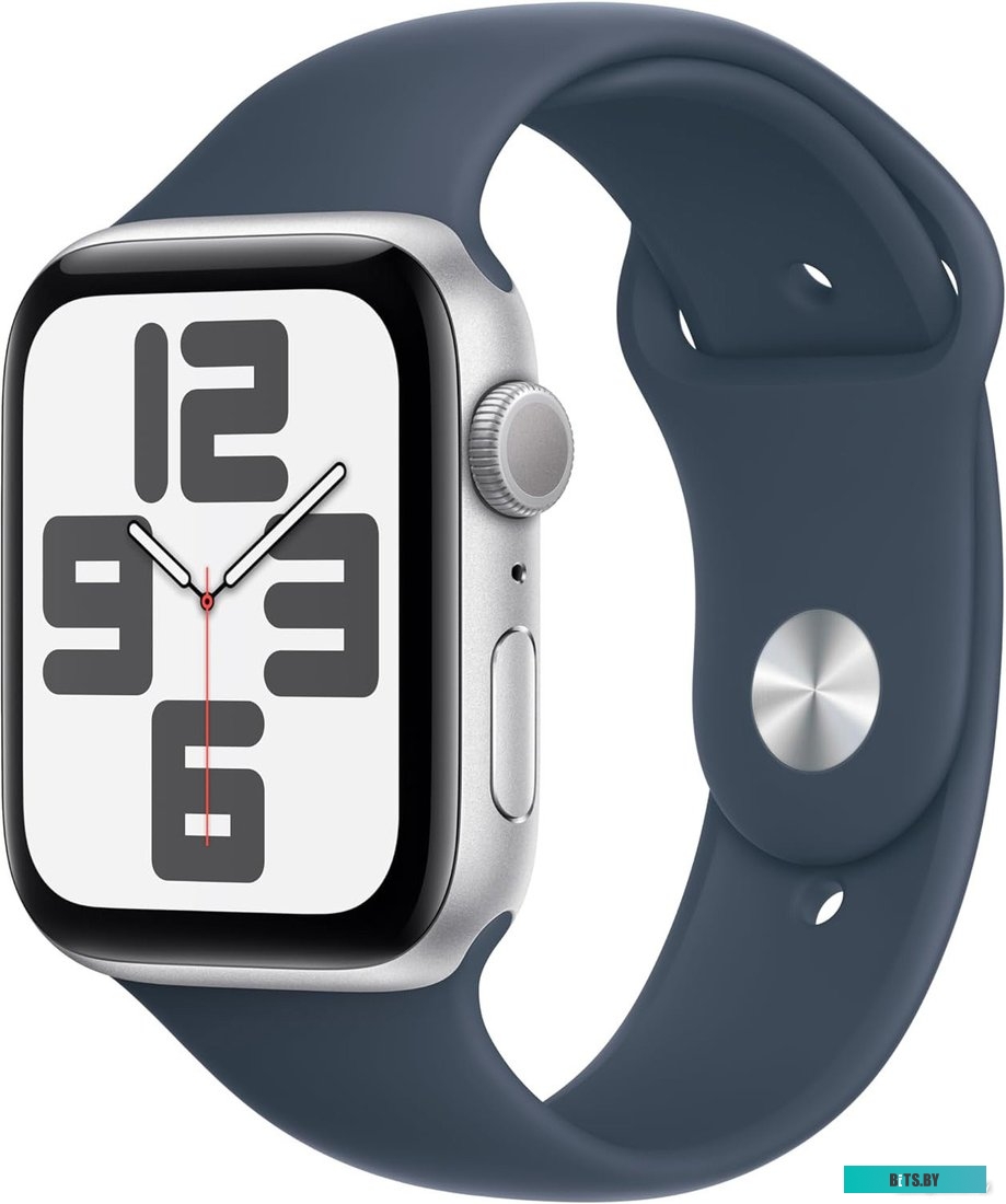 Умные часы Apple Watch SE 2 44 мм (алюминиевый корпус, серебристый/синий шторм, спортивный силиконовый ремешок M/L) MREE3LL/A