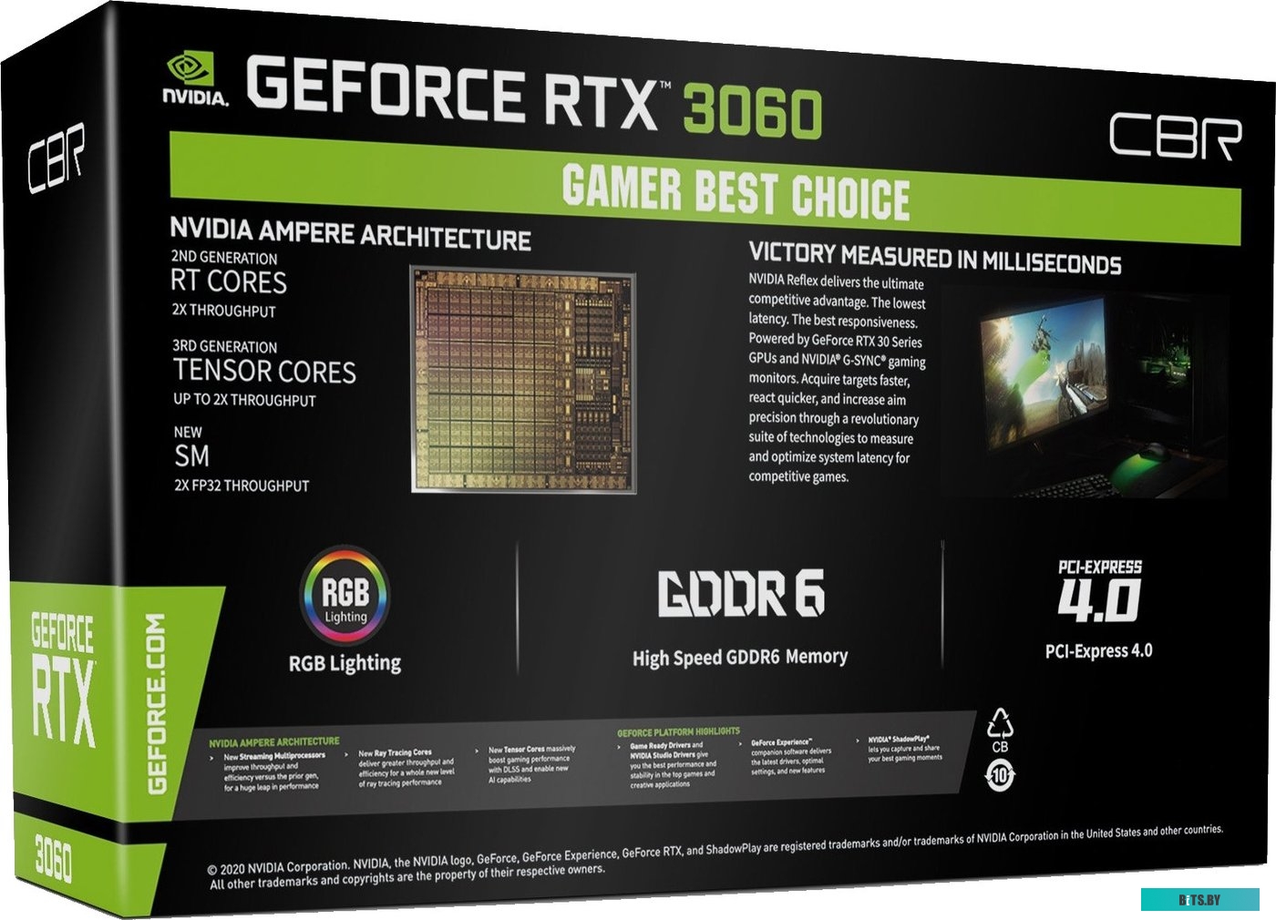 Видеокарта CBR RTX3060 Terminator T1 12Gb GDDR6, 192bit, 1320-1777/15000Mhz, 3*DP+1*HDMI2.1, 170W, Ret