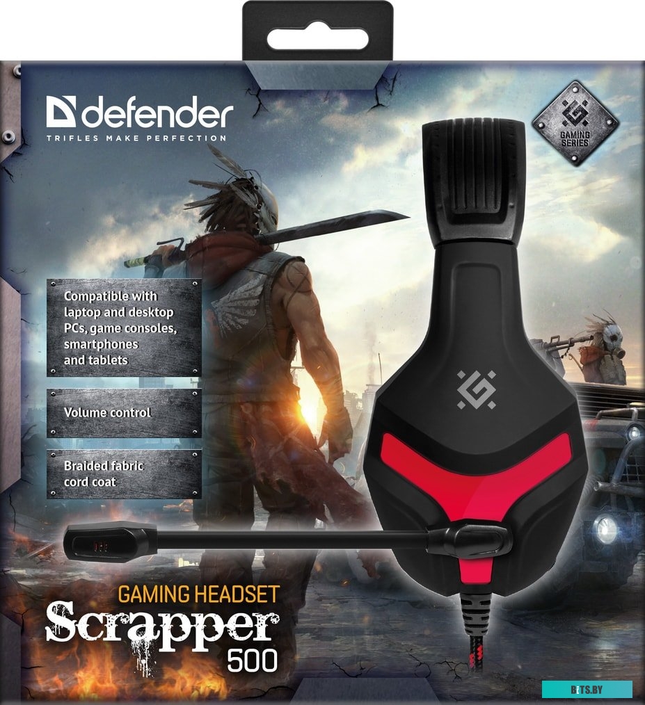 Наушники (Гарнитура) Defender Scrapper 500 (черный/красный) <64500>