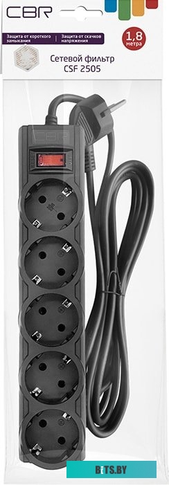 Сетевой фильтр (удлинитель) CBR CSF 2505 Black PC 1.8м