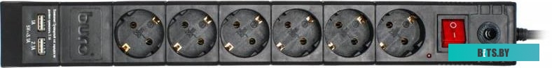 Сетевой фильтр Buro BU-SP3_USB_2A-B 3м (6 розеток) черный