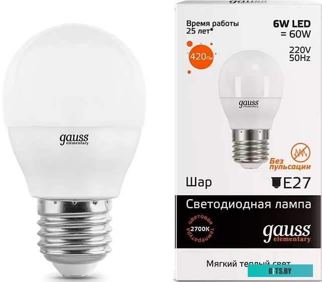 53212 Gauss GAUSS 53212 Светодиодная лампа LED Elementary Шар 12W 880lm E27 3000K 1/10/100 0