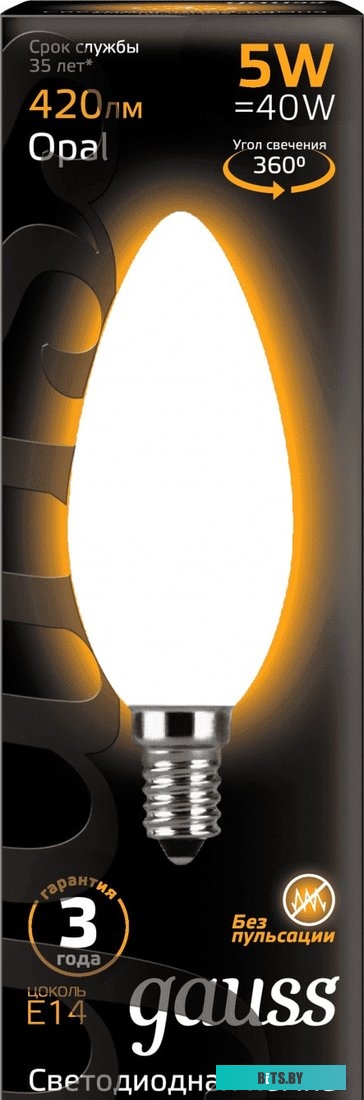 103201105 Лампа филаментная GAUSS E14,  свеча, 5Вт, одна шт. [103201105]
