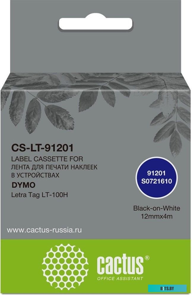 Картридж ленточный Cactus CS-LT-91201 91201 черный/белый для Dymo Letra Tag LT-100H