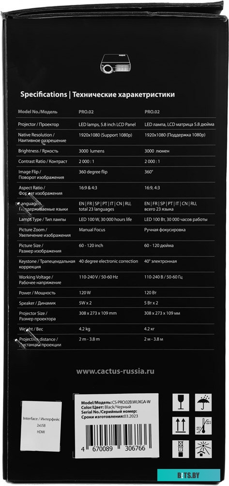 Проектор Cactus CS-PRO.02B.WUXGA-W