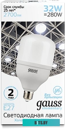 63233 Лампа LED GAUSS E27,  цилиндр, 32Вт, T100, одна шт. [63233]