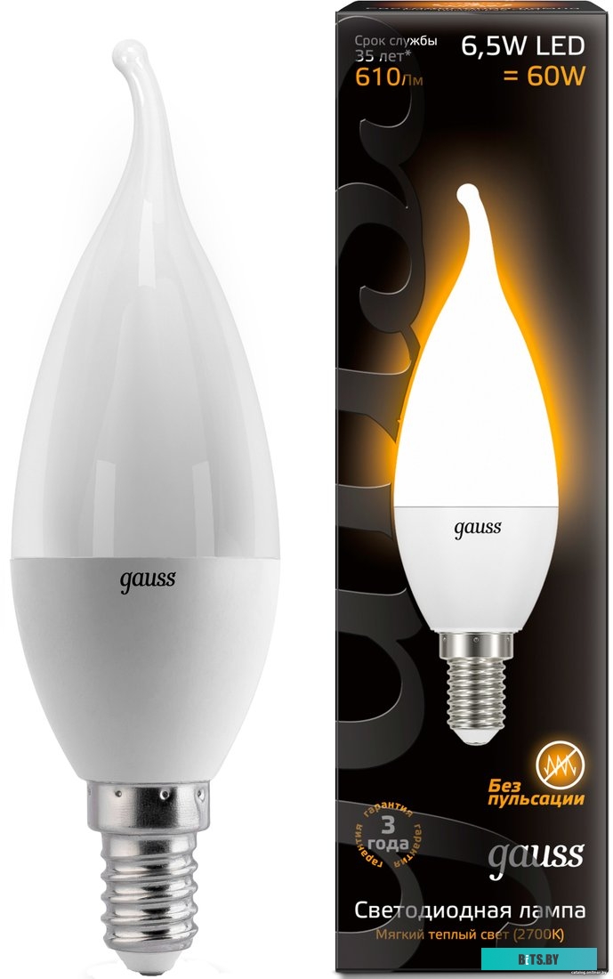 104101107 Упаковка ламп LED GAUSS E14,  свеча, 6.5Вт, 10 шт. [104101107]