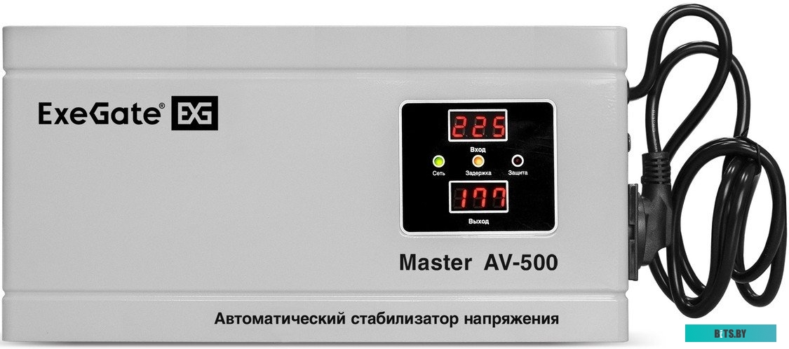 EX291736RUS Стабилизатор напряжения ExeGate Master AV-500 (500ВА, 140-260В, цифр. индикация вход/вых. напряжения, 220В±8%, КПД 98%, 5 уровней защиты, 