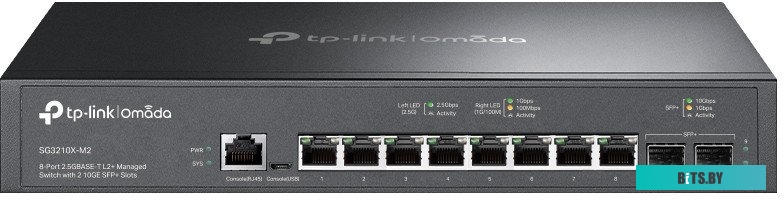 SG3210X-M2 TP-Link SG3210X-M2, Управляемый коммутатор Omada уровня 2+ с 8 портами 2,5 Гбит/с и 2 портами SFP+, 1U, монтируется в 13-дюймовую стойку