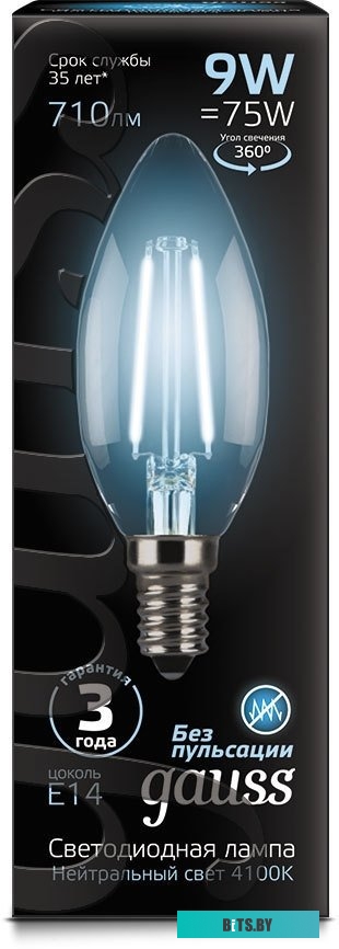 103801209 GAUSS 103801209 Светодиодная лампа LED Filament Свеча E14 9W 710lm 4100К 1/10/50