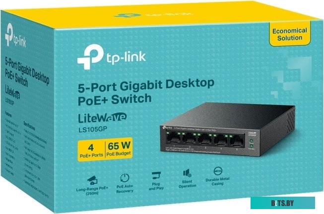 LS105GP Коммутатор TP-Link LS105GP 5x1Гбит/с 4PoE 65W неуправляемый