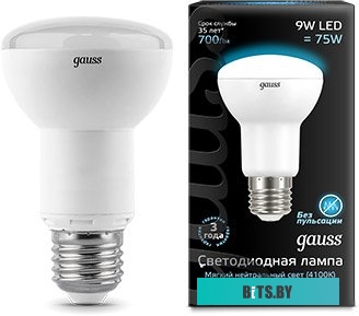 106002209 Лампа светодиодная Gauss R63 9Вт цок.:E27 рефлек. 220B 4100K св.свеч.бел.нейт. (упак.:10шт) (106002209)