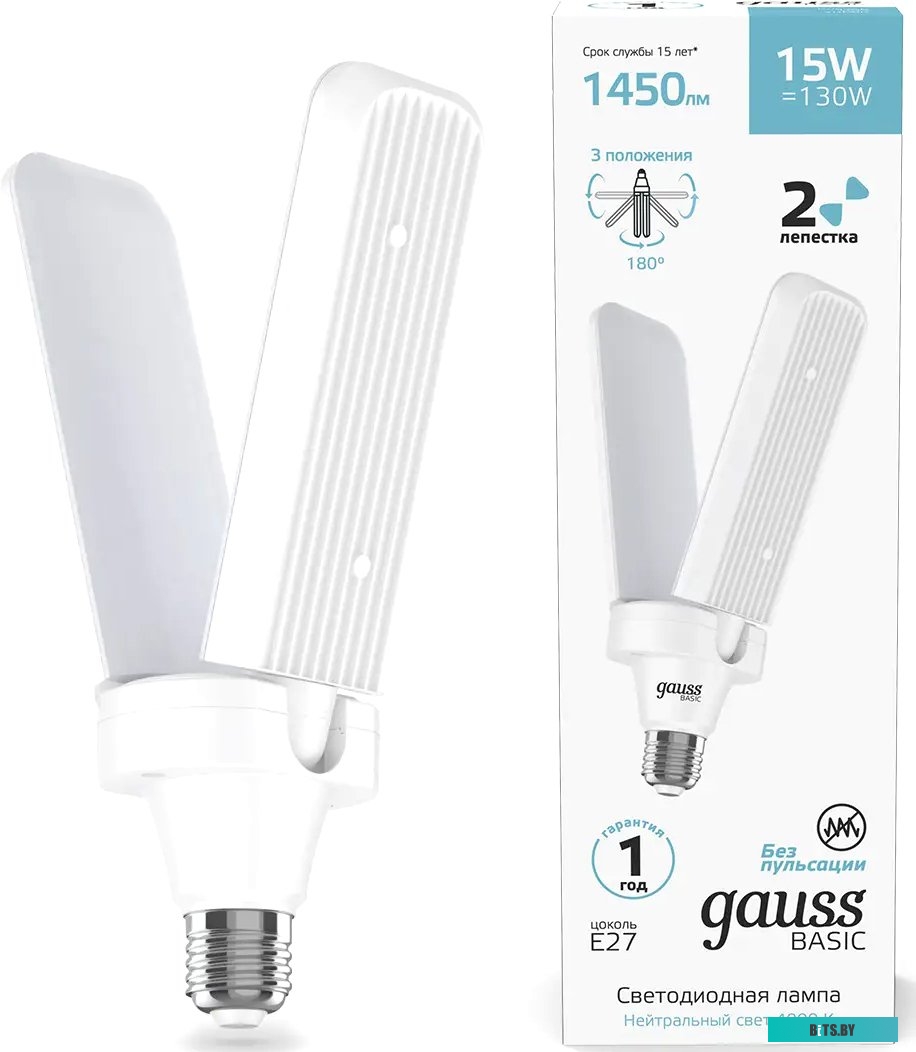 11732212 Лампа светодиодная Gauss Basic 11732212 15Вт цок.:E27 клевер 220B 4000K св.свеч.бел.нейт. (упак.:1шт)