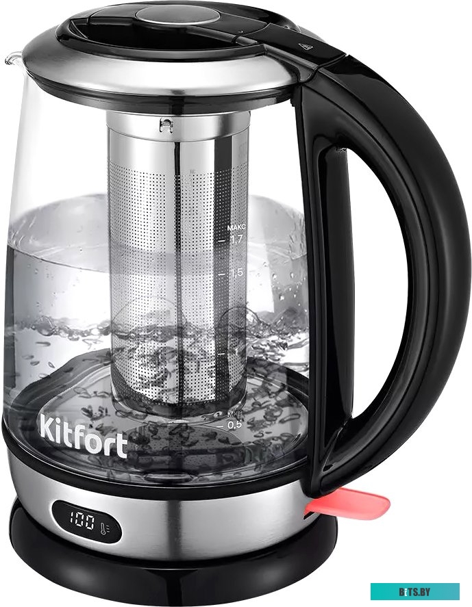 КТ-625-5 Чайник электрический Kitfort КТ-625-5 1.7л. 2200Вт черный/серый (корпус: стекло)