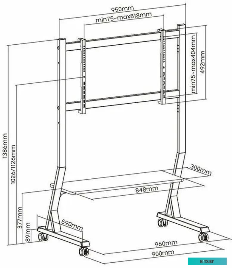 Подставка для телевизора Ultramounts UM306W белый 45"-90" макс.60кг напольный мобильный