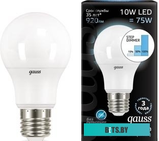 102502212-S Лампа светодиодная Gauss 102502212-S 12Вт цок.:E27 груша 150B 4100K св.свеч.бел.нейт. грушевидная (упак.:1шт)